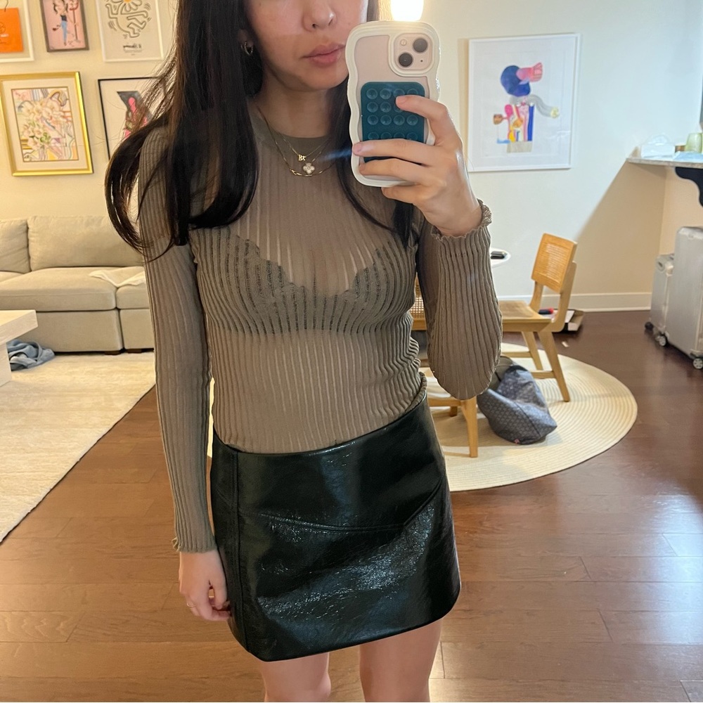 Zara sheer ribbed long sleeve knit top